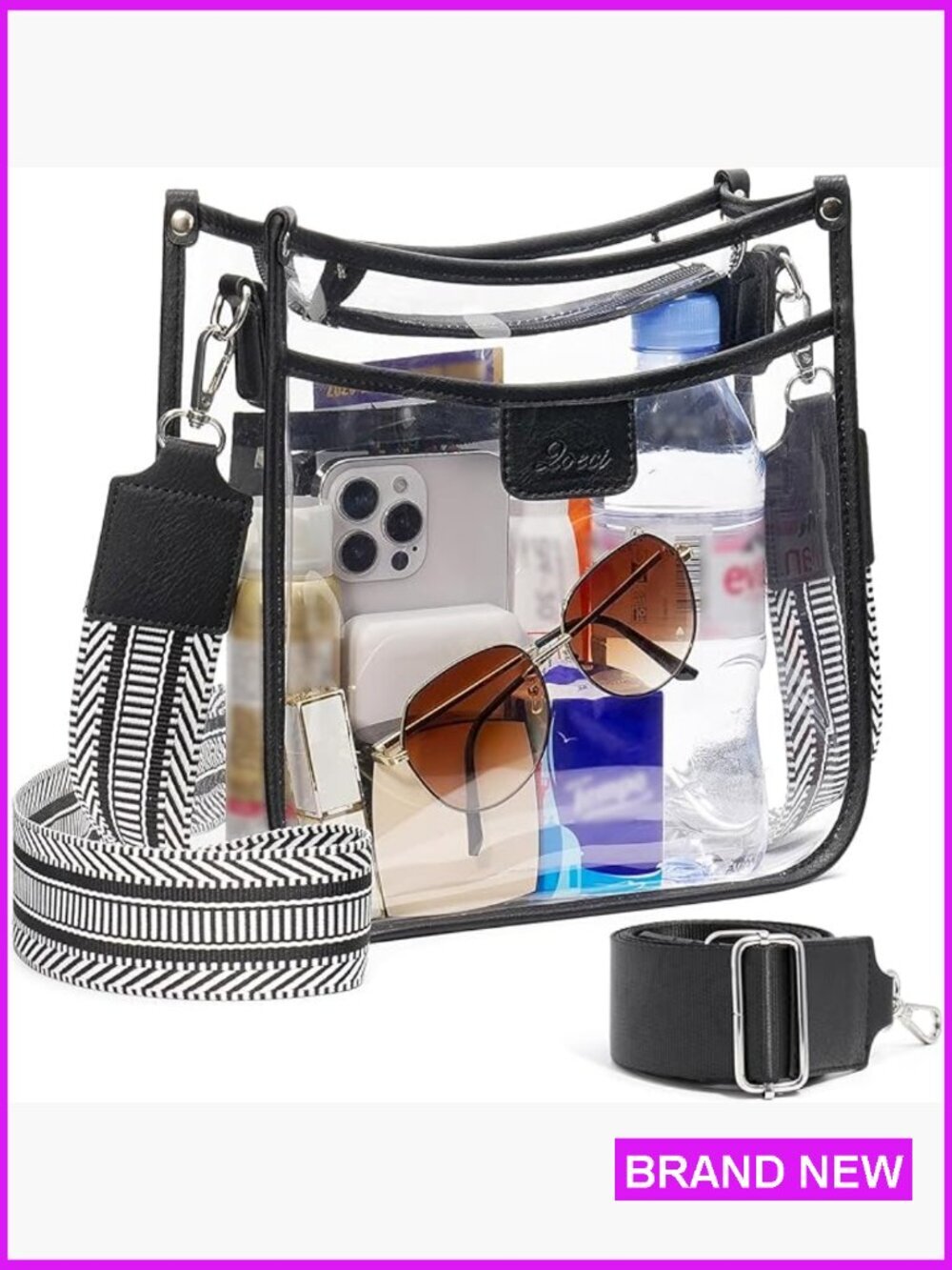 Large Clear Crossbody Bag Stadium Approved 3 Pockets 2 Straps Concert Purse